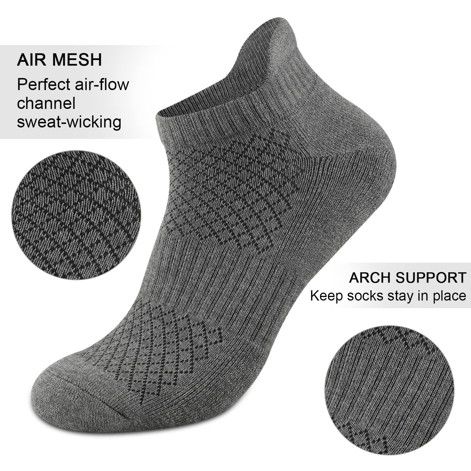 COOPLUS Mens Cotton Socks Ankle Athletic Cushion Running Socks for Men Moisture Wicking Breathable 6 Pairs