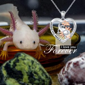 HOOHWE Axolotl Gifts 925 Sterling Silver Axolotl Pendant Necklace Heart Axolotl Jewelry for Women