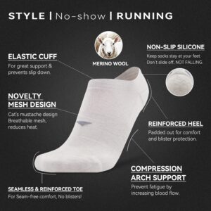 Socks Daze 6 Pack No Show Wool Socks for Women Size 8-12 Men's Non Slip Invisible Summer Thin Soft Mernio Wool Sport Socks for Light Running Hiking Walking, Medium, White