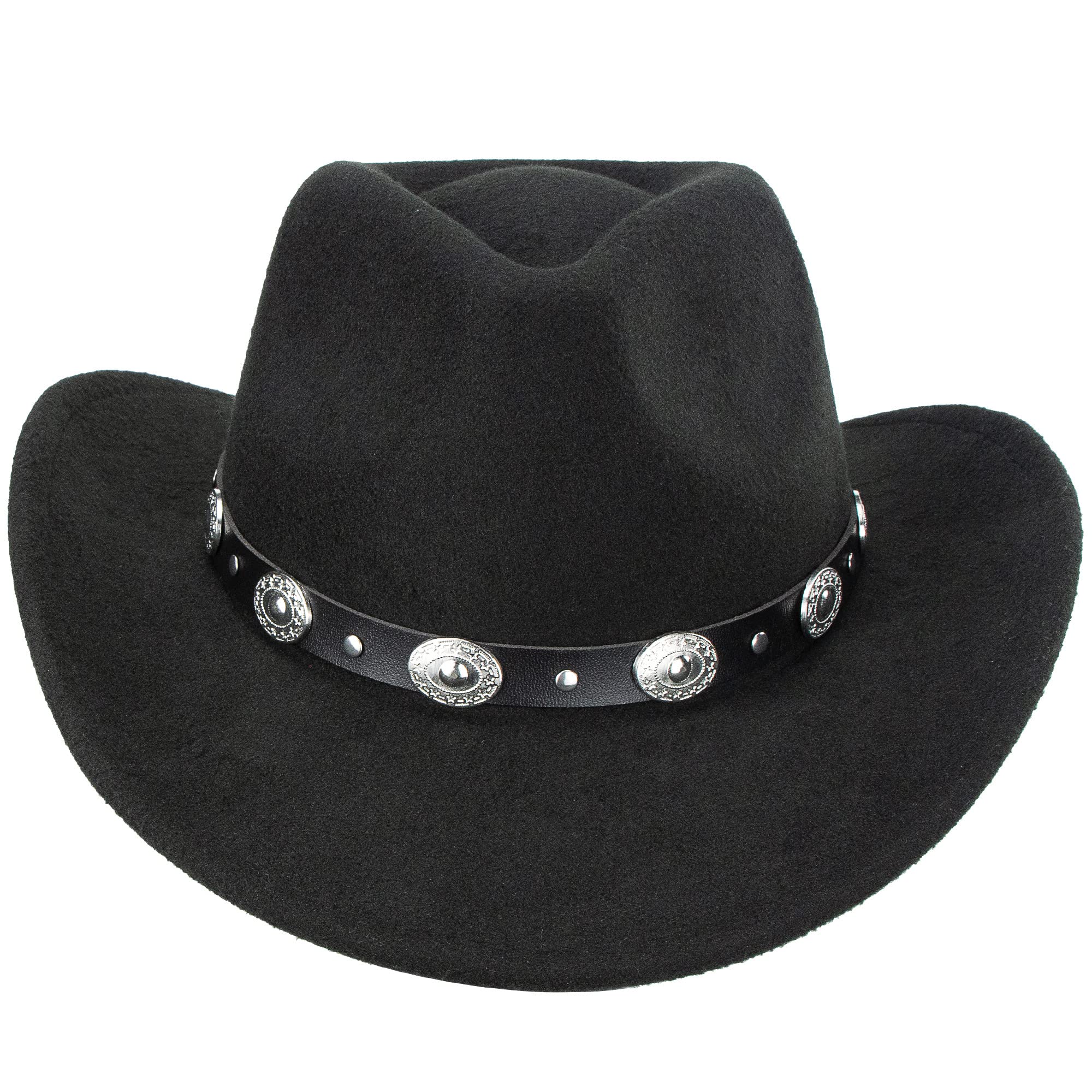 Black Cowboy Cowgirl Hat for Women Men Western Style Wide Brim Felt Fedora Panama Hat with Detachable Belt Buckle