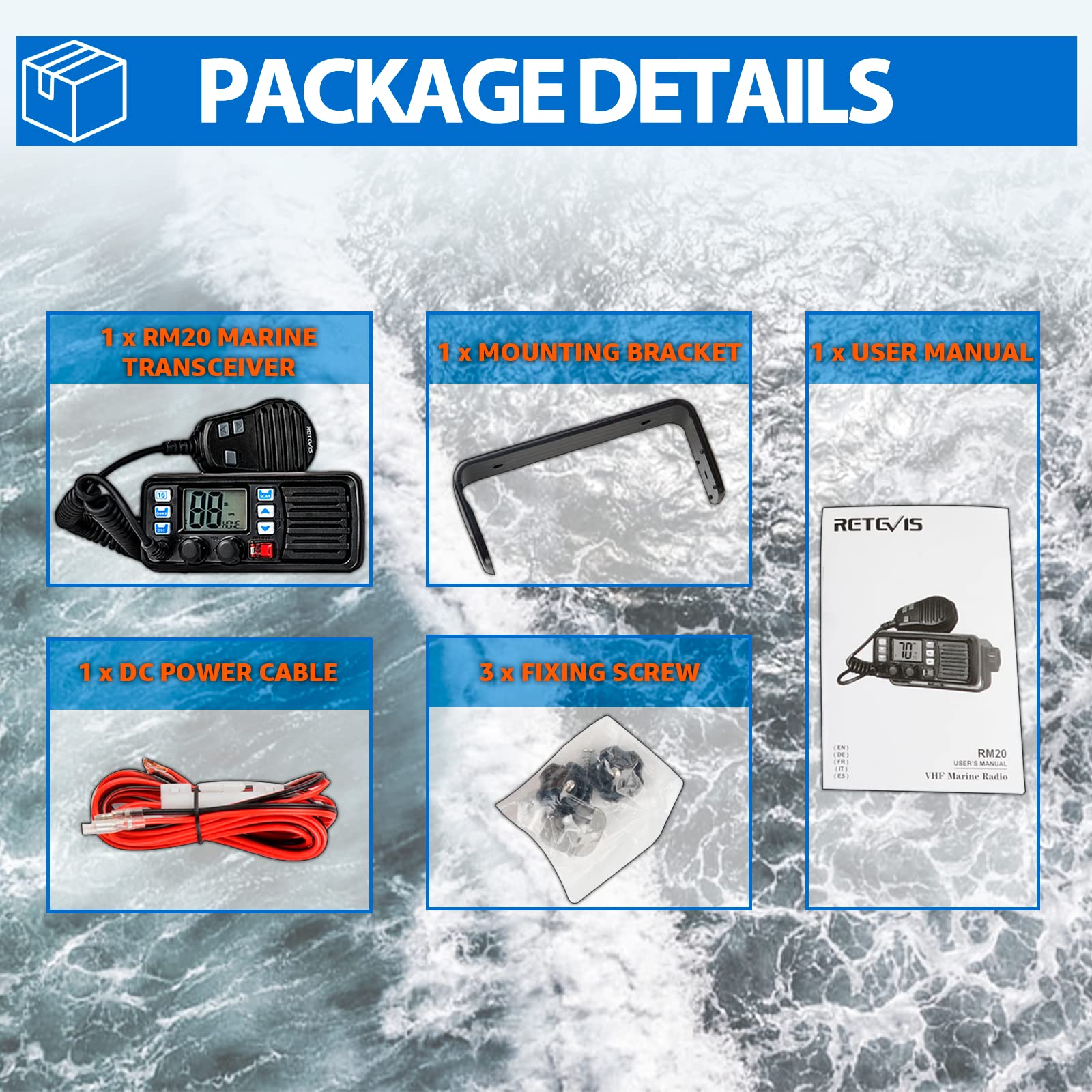 Retevis RM20 Marine VHF Radios for Boats, Marine Band Radio, Built in GPS, DSC, IP67 Waterproof, NOAA Weather, Fixed Mount Ship to Shore Radio for Boats(Black)