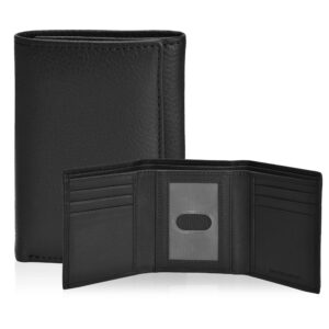 Rich Black Leather Slim Trifold Wallet | Classy Design | 6 Credit Card Slots | Full Grain Leather