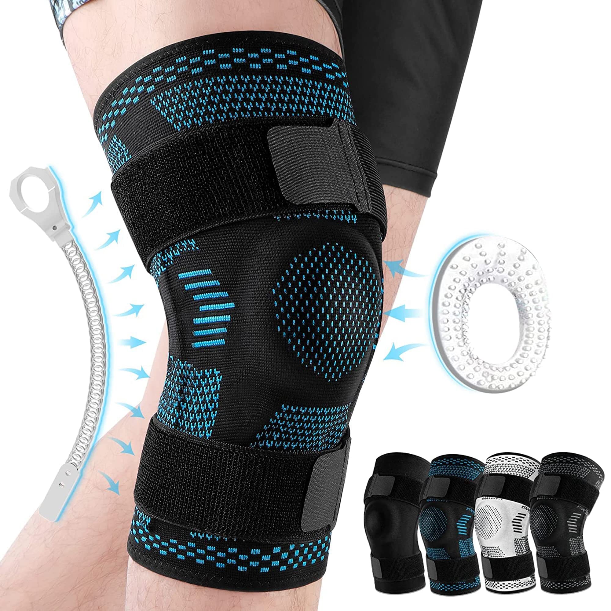 LTLCLZ 1Pcs Knee Brace Support Compression Sleeve with Side Stabilizers and Patella Gel for Knee Pain Meniscus Tear Injury Recovery,Black,M