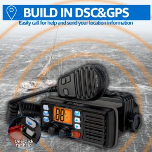 Retevis RM20 Marine VHF Radios for Boats, Marine Band Radio, Built in GPS, DSC, IP67 Waterproof, NOAA Weather, Fixed Mount Ship to Shore Radio for Boats(Black)