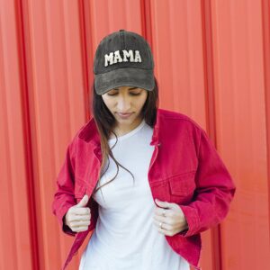 Waldeal Embroidered Mama Hat for Women, Gifts for Mom, Wife, Adjustable Washed Distressed Baseball Cap Black