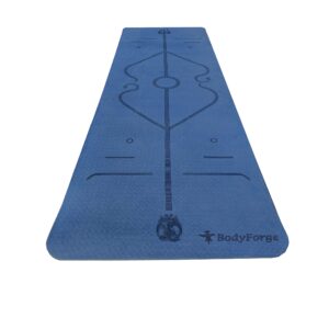 BodyForge Yoga Mat Thick Exercise Mat Thick 8mm TPE Eco-Friendly with Alignment Marks Non-Slip Extra Thick High-Density for Women Men Workout Pilates (Blue/Light Blue)