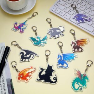 2.4 Inch Dragon Keychain for Kids Dragon Party Favor Acrylic Dragon Key Ring Dinosaur Key Chains Fire Sunshine Glory Dinosaur Key Ring Car Handbag Wallet Jewelry Gifts for Kid, Assorted Style (12 Pcs)