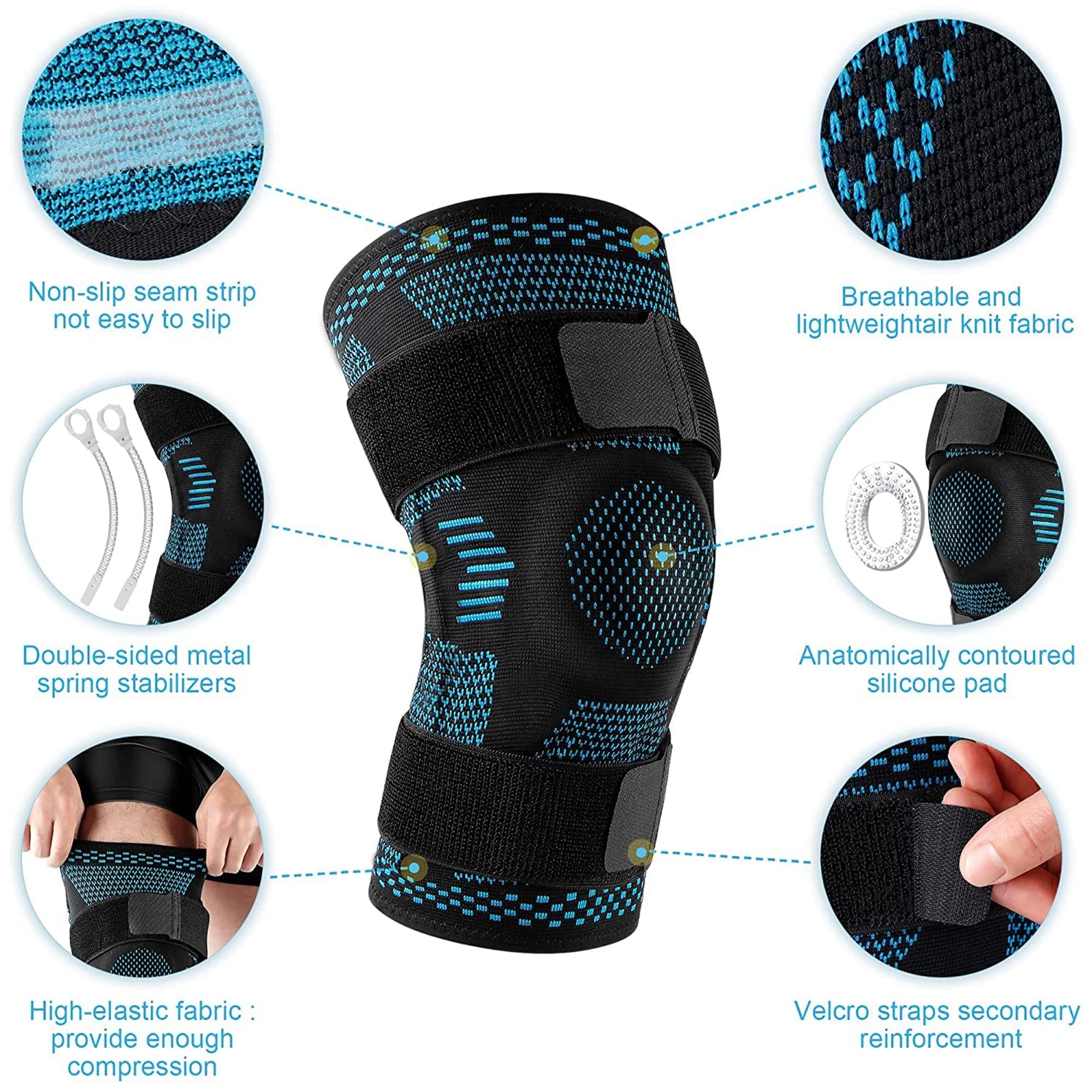 LTLCLZ 1Pcs Knee Brace Support Compression Sleeve with Side Stabilizers and Patella Gel for Knee Pain Meniscus Tear Injury Recovery,Black,M