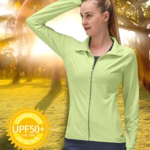 Women's UPF 50+ UV Sun Protection Clothing Long Sleeve Athletic Hiking Shirts Lightweight SPF Zip Up Outdoor Jacket(Green,XL)