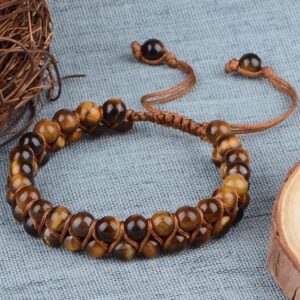 MASSIVE BEADS Natural Chakra Healing Power Crystals Macrame Bracelet Yoga Double Layer Stone Beads Gemstone Meditation Relax Anxiety Bangle for Unisex Women Men (Yellow Tiger Eye, 6mm)