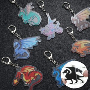 2.4 Inch Dragon Keychain for Kids Dragon Party Favor Acrylic Dragon Key Ring Dinosaur Key Chains Fire Sunshine Glory Dinosaur Key Ring Car Handbag Wallet Jewelry Gifts for Kid, Assorted Style (12 Pcs)