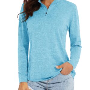 MAGCOMSEN UV Shirts for Women Long Sleeve Shirts Women Fall Shirts for Women Running Shirts Workout Athletic Shirts Water Blue XXL