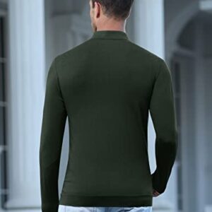 Poriff Men's Active Dry-Fit Quarter Zip Long Sleeve Outdoor Running Performance Pullover Golf Workout Shirts Army Green S