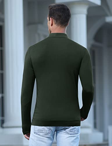 Poriff Men's Active Dry-Fit Quarter Zip Long Sleeve Outdoor Running Performance Pullover Golf Workout Shirts Army Green S