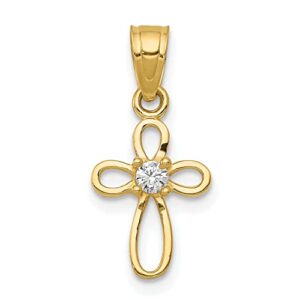 Avariah Solid 10k Yellow Gold Small CZ Cross Pendant - 20mm