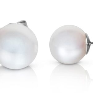 BELLA LEORA Round White AAA Freshwater Real Pearl Earrings - Great Holiday Gift for Women - 14k White Gold with Genuine Cultured Pearls, 7mm-7.5mm Hypoallergenic