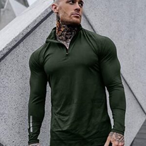 Poriff Men's Active Dry-Fit Quarter Zip Long Sleeve Outdoor Running Performance Pullover Golf Workout Shirts Army Green S