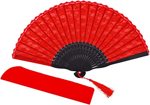 Womens Multi Color Handmade Cotton Lace Folding Hand Fan (Black-A) (6-pac)