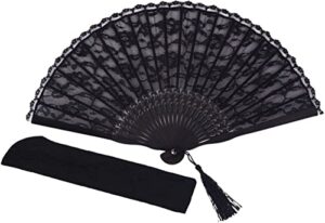 womens multi color handmade cotton lace folding hand fan (black-a) (black)