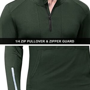 Poriff Men's Active Dry-Fit Quarter Zip Long Sleeve Outdoor Running Performance Pullover Golf Workout Shirts Army Green S