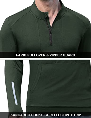 Poriff Men's Active Dry-Fit Quarter Zip Long Sleeve Outdoor Running Performance Pullover Golf Workout Shirts Army Green S