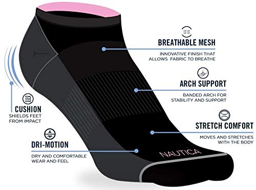 Nautica Women's Socks - Athletic Cushion Low Cut Socks (6 Pack), Size 4-10, Bright Assortment