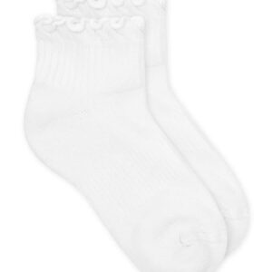 Jefferies Socks Girls Seamless Ruffle Sport Quarter Ankle Socks 6 Pair Pack (Small, White)