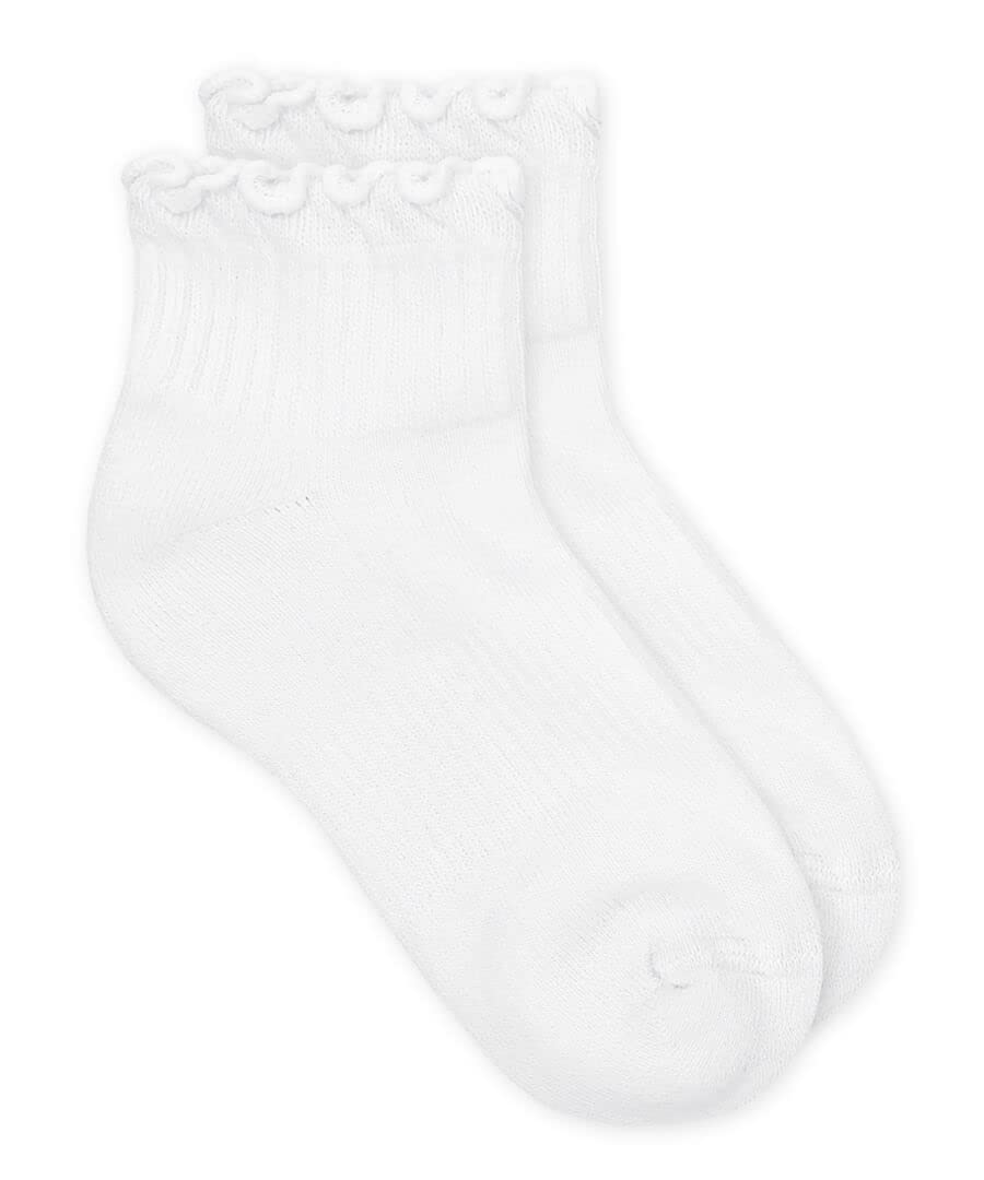 Jefferies Socks Girls Seamless Ruffle Sport Quarter Ankle Socks 6 Pair Pack (Small, White)