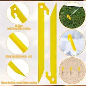 Deekin Plastic Tent Stakes 9 Inch Heavy Duty Tent Pegs Spike Hook Stakes Light Safe Tent Stakes Canopy Stakes for Summer Beach Garden Decorations Camping Outdoor Lawn Tarp(Yellow, 36 Pcs)