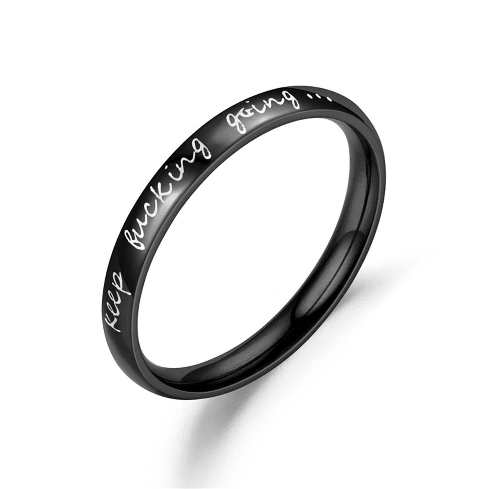 PAKULA Stainless Steel Rings Inspirational Mantra Graduation Statement Encouragement 3mm Stackable Keep Fucking Going Band Ring for Women Men (Black, Size 13)