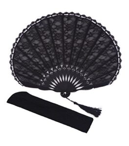 womens multi color handmade cotton lace folding hand fan (black-a) (black-a)