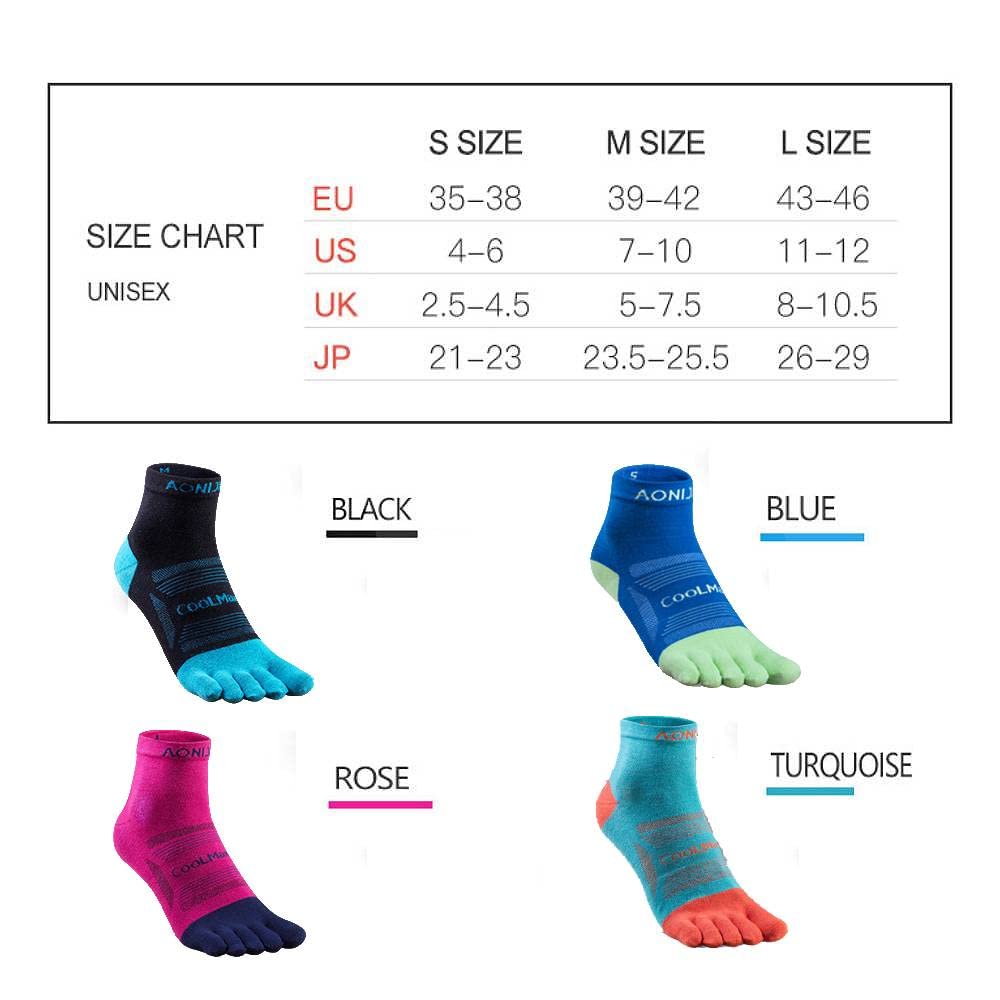 AONIJIE Running Ankle Toe Socks for Men and Women Lightweight Coolmax High Performance Five Finger Athletic Socks(3 Pairs/E: Black, Turquoise, Blue,M)