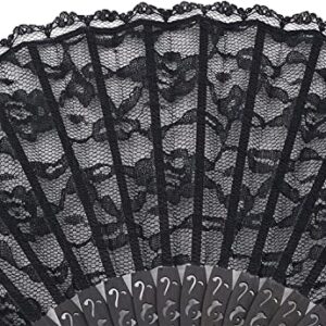 Womens Multi Color Handmade Cotton Lace Folding Hand Fan (Black-A) (Black)