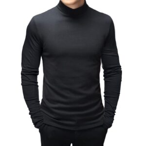 rela bota mens fashion t-shirts mock turtleneck undershirts thermal underwear long sleeve slim fit stretch basic pullover black