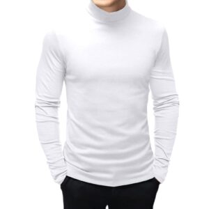 rela bota mens fashion t-shirts mock turtleneck undershirts thermal underwear long sleeve slim fit stretch basic pullover white