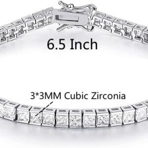 Gemsme White Gold Plated Square Bracelet for Women Classic Hypoallergenic 3.0mm Cubic Zirconia Tennis Bracelets 6.5 Inch