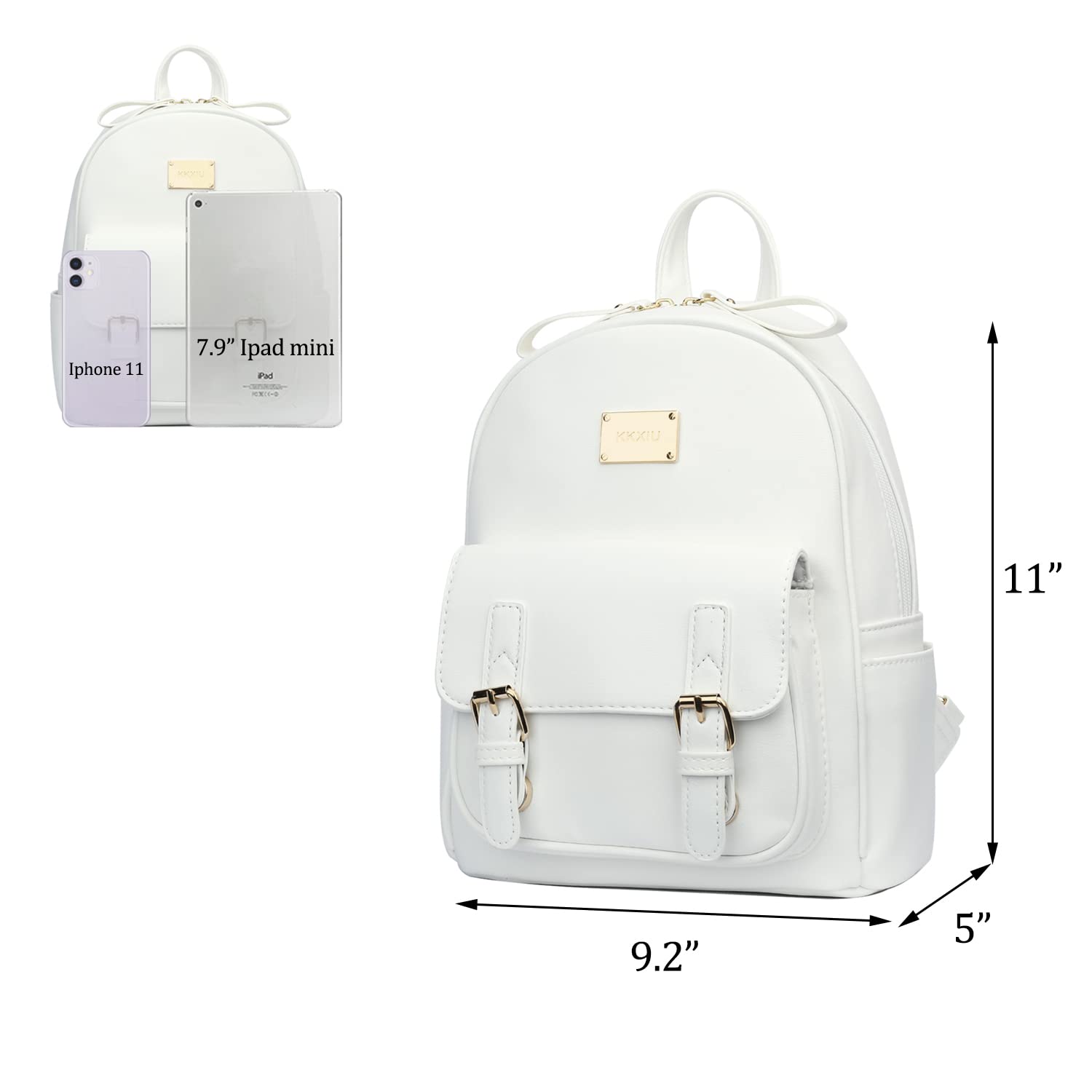 KKXIU Women Small Backpack Purse Synthetic Leather Cute Mini Daypack Fashion Bookbag for Ladies (White)