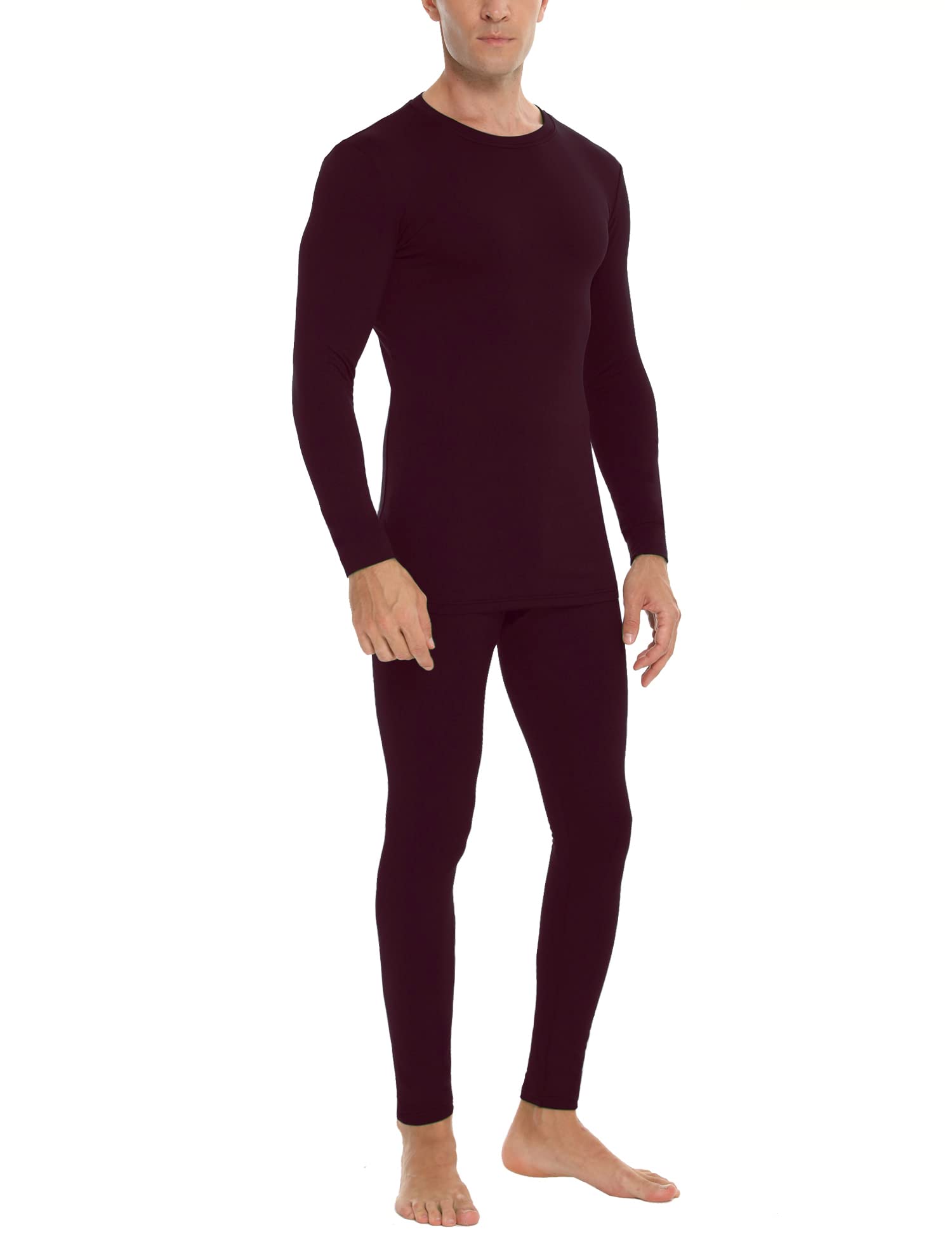 Daupanzees Mens Thermal Underwear Set Microfiber Soft Fleece Lined Long Johns Winter Warm Base Layer Top & Bottom Wine Red