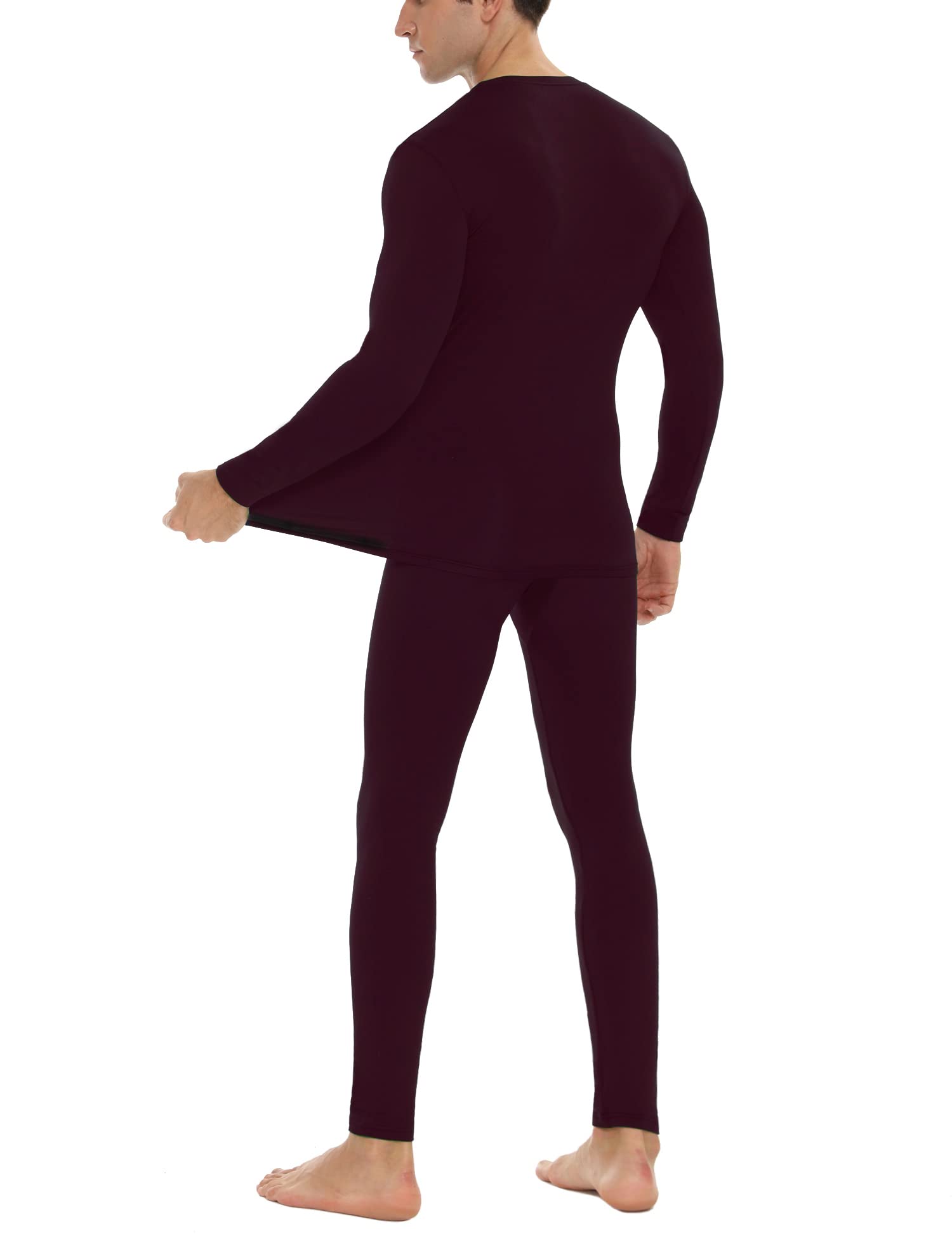 Daupanzees Mens Thermal Underwear Set Microfiber Soft Fleece Lined Long Johns Winter Warm Base Layer Top & Bottom Wine Red