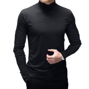 Rela Bota Mens Fashion T-Shirts Mock Turtleneck Undershirts Thermal Underwear Long Sleeve Slim Fit Stretch Basic Pullover Black