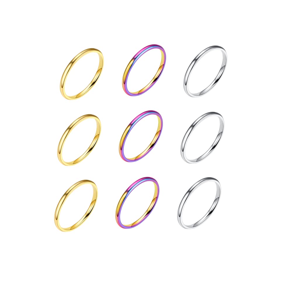 9PCs 2mm Stainless Steel Toe Rings Set for Women Minimalist Stackable Toe Ring Plain Thin Band Toe Rings Beach Foot Jewelry Stainless Steel Silver