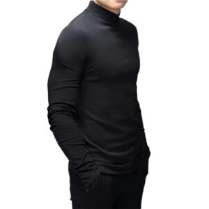 Rela Bota Mens Fashion T-Shirts Mock Turtleneck Undershirts Thermal Underwear Long Sleeve Slim Fit Stretch Basic Pullover Black