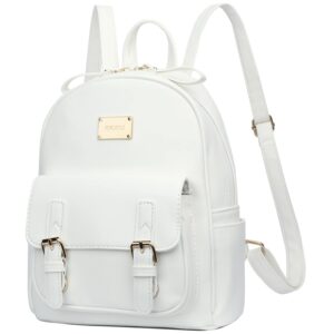 KKXIU Women Small Backpack Purse Synthetic Leather Cute Mini Daypack Fashion Bookbag for Ladies (White)