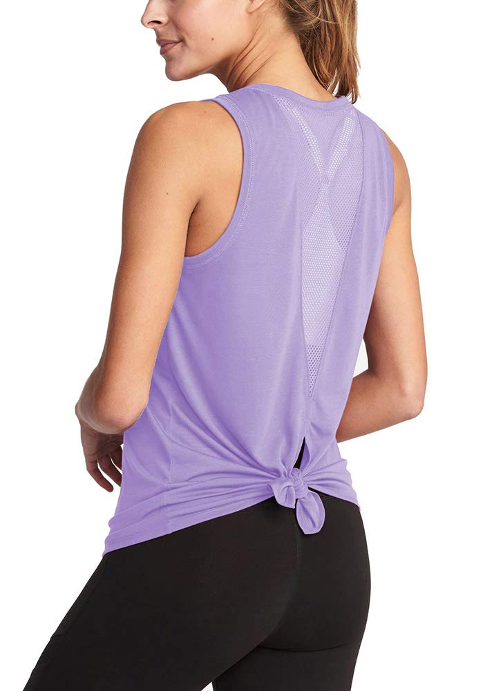 Bestisun Workout Tank Tops for Women Mesh Gym Athletic Shirts Tie Back Workout Tank Mesh Muscle Tank Purple XL