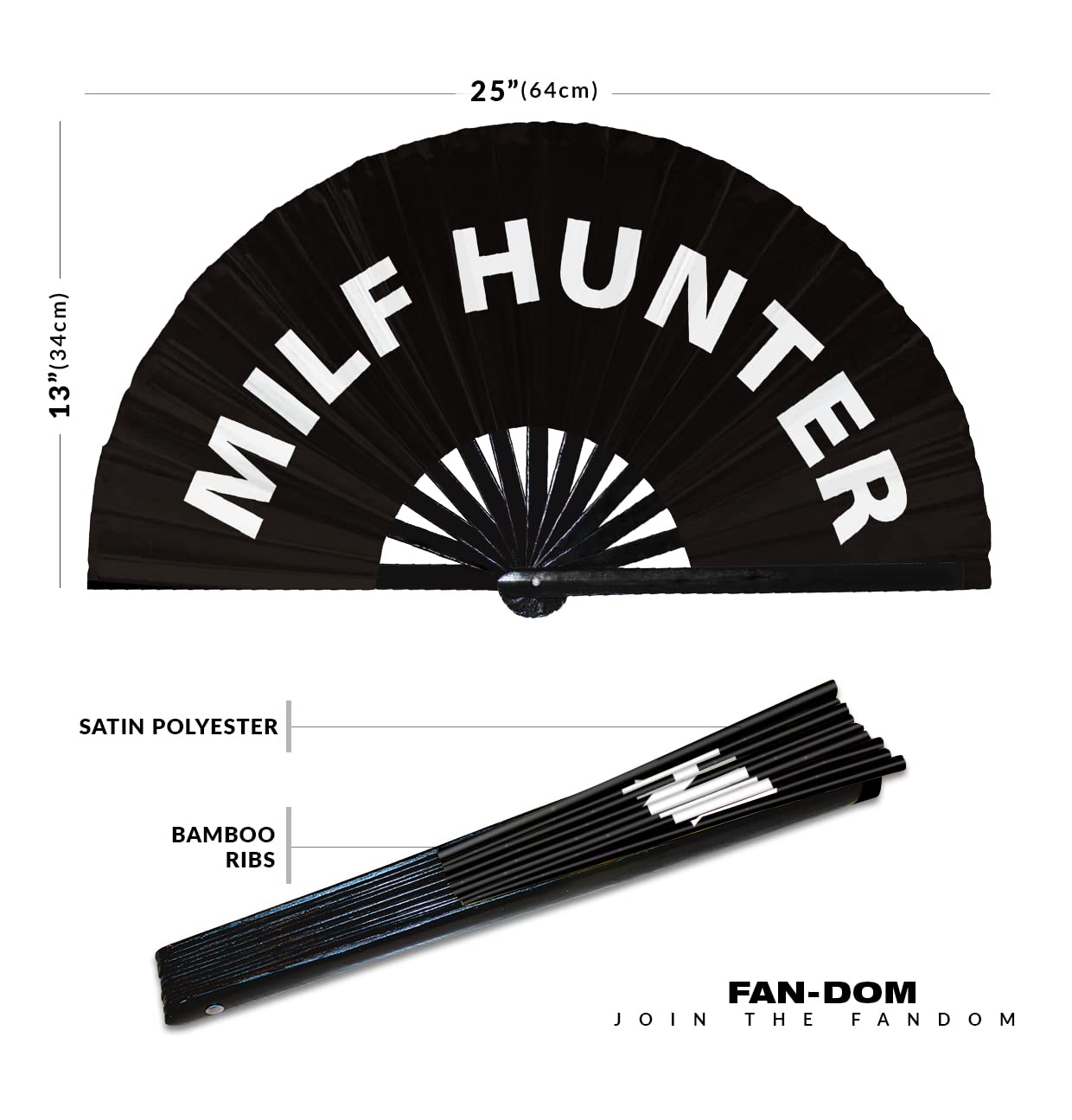 MILF Hunter hand fan foldable bamboo circuit hand fan funny gag slang words expressions statement gifts Festival accessories Rave handheld Circuit event fan Clack fans (Black)