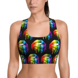 Besbapes LGBT Gay Homosexual Lesbian Rainbow Lips Pride Sports Bras for Women Padded Sports Bras for Women Workout Bras for Women Racerback Bras Yoga Bras