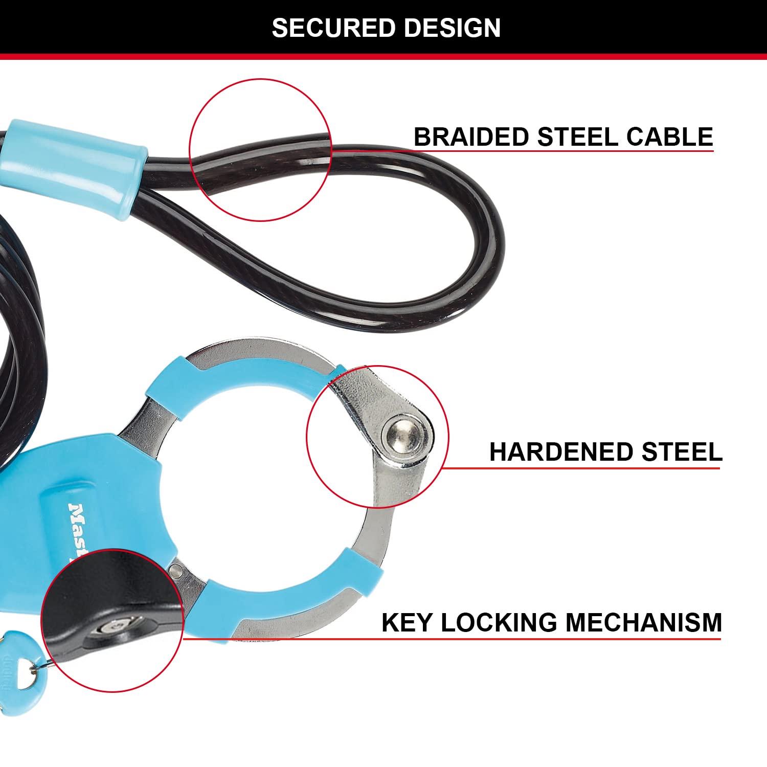 Master Lock 8275EURDPROBLU Cable Bike Lock with Cuff 1 Meter 8275EURDPROBLU-Best Used for Scooter, Troller, Strolers, Sport Equipments, Blue, One Size