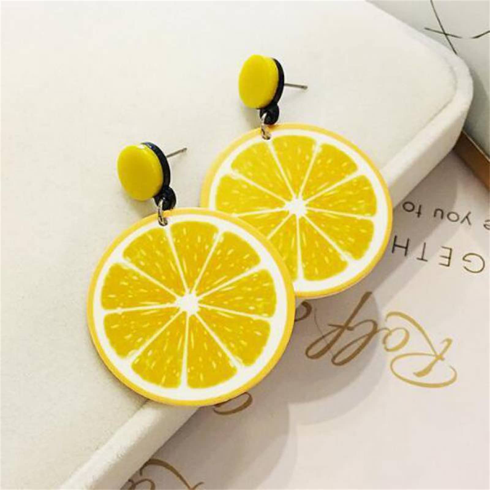 MALOYANVE Lovely Fruit Earrings for Women Cute Lemon Lime Orange Dangle Drop Earrings Acrylic Fun Earrings Summer Earrings Holliday Beach Vacation Jewelry (Yellow Lemon)