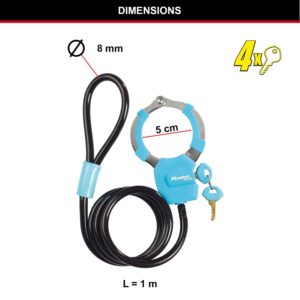 Master Lock 8275EURDPROBLU Cable Bike Lock with Cuff 1 Meter 8275EURDPROBLU-Best Used for Scooter, Troller, Strolers, Sport Equipments, Blue, One Size