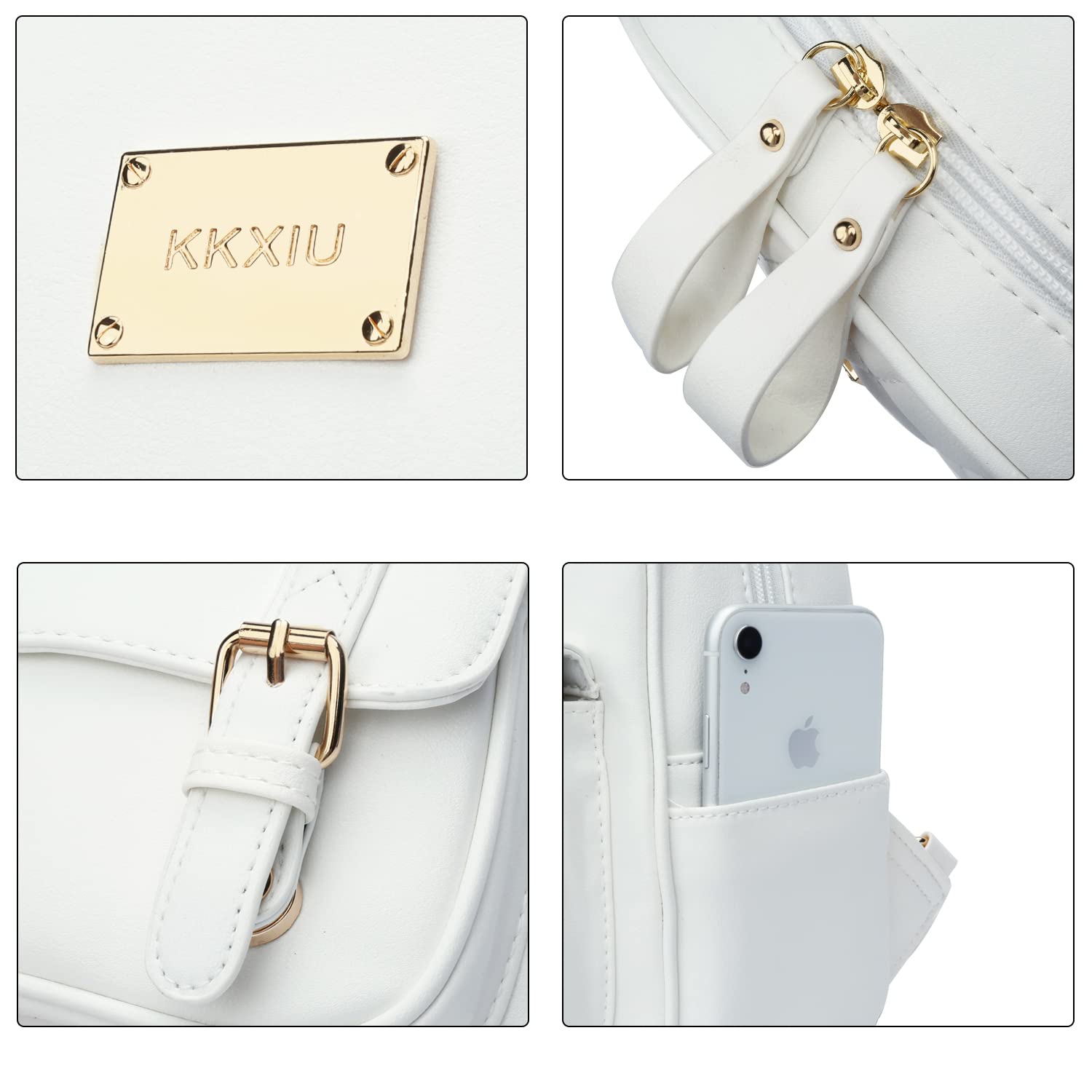 KKXIU Women Small Backpack Purse Synthetic Leather Cute Mini Daypack Fashion Bookbag for Ladies (White)